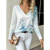 Autumn Women's 3D Flower Print V-Neck Long Sleeve T-Shirt