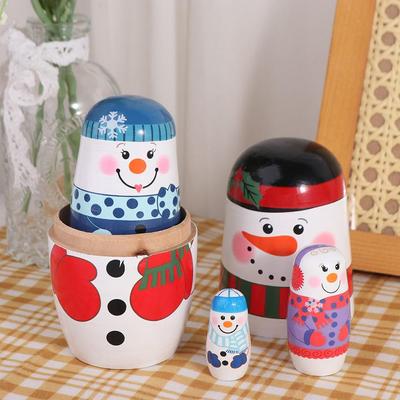 Glatter Schneemann Russische Matroschka Holz Weihnachten Stapelpuppen Niedliche Holz Stapelpuppen Weihnachten
