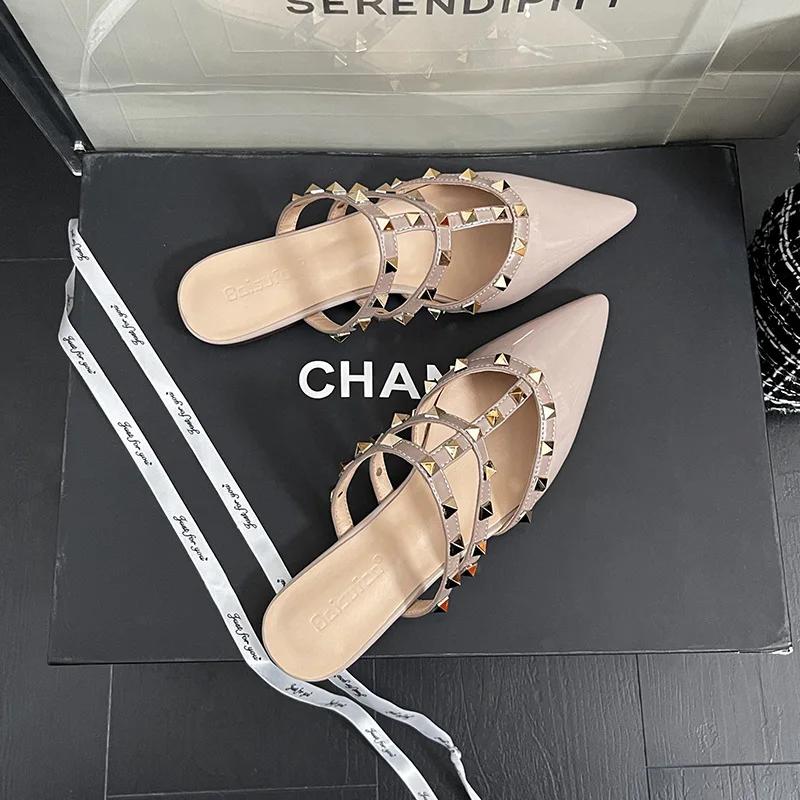 Summe Women Shoes Rivet Slipper Pointed Toe Casual Sandals Girl Street Beautiful Slides