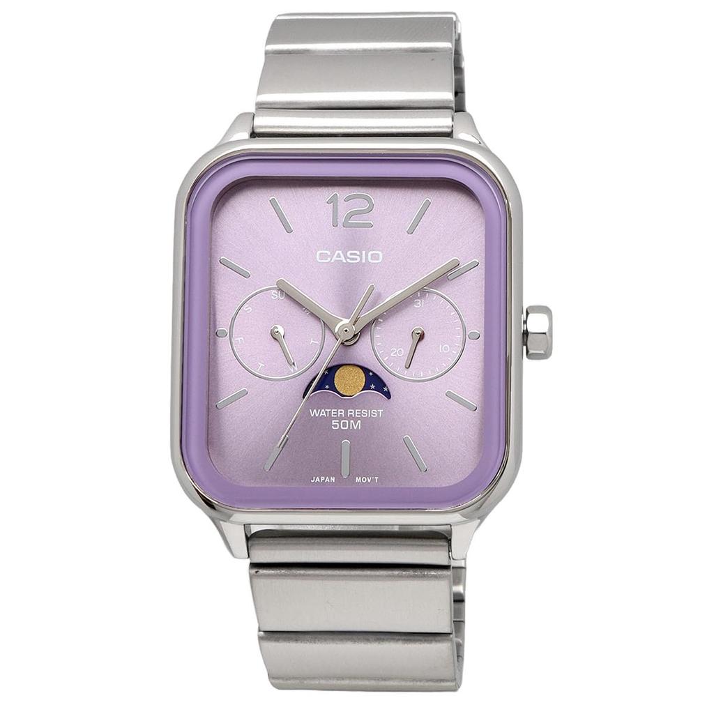 Casio Standard Moon Phase Analog Watch MTP-M305D-6AV Metal Band Lilac Men's
