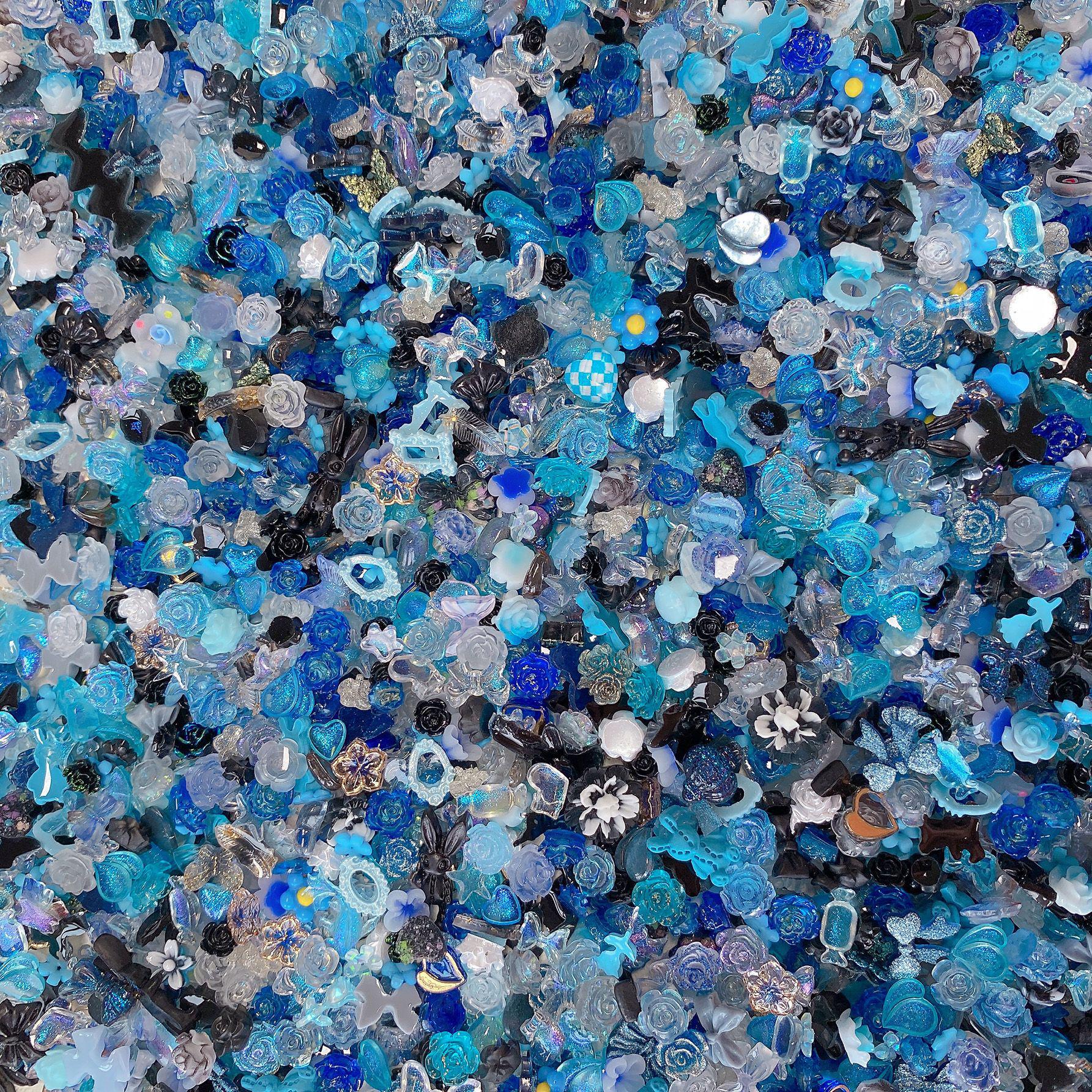 

Смешанные светящиеся синие феи для ногтей: Мультяшное Сердце, Дельфин, Камелия