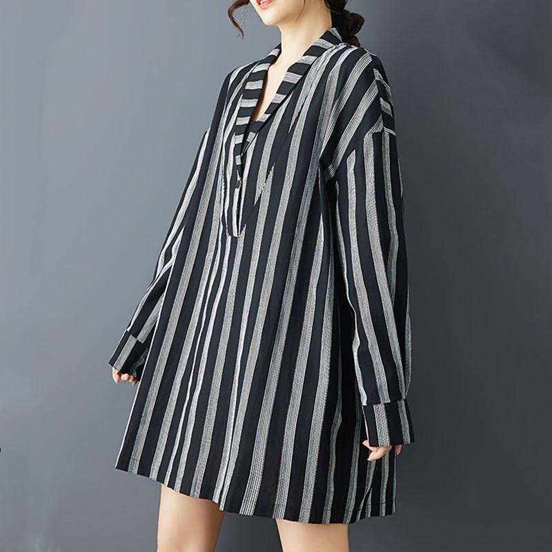 Long Sleeve Plus Size Vintage Stripe New In Dresses for Women Casual Loose Spring Summer Mini Short Dress