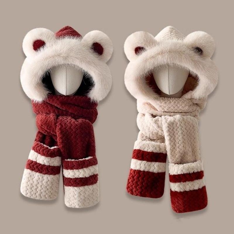 Cold-Proof Warm Able Plush Hat, Hat, Scarf, Gloves And Earmuffs Four-In-One, Winter Thickened Ear Protection Cycling