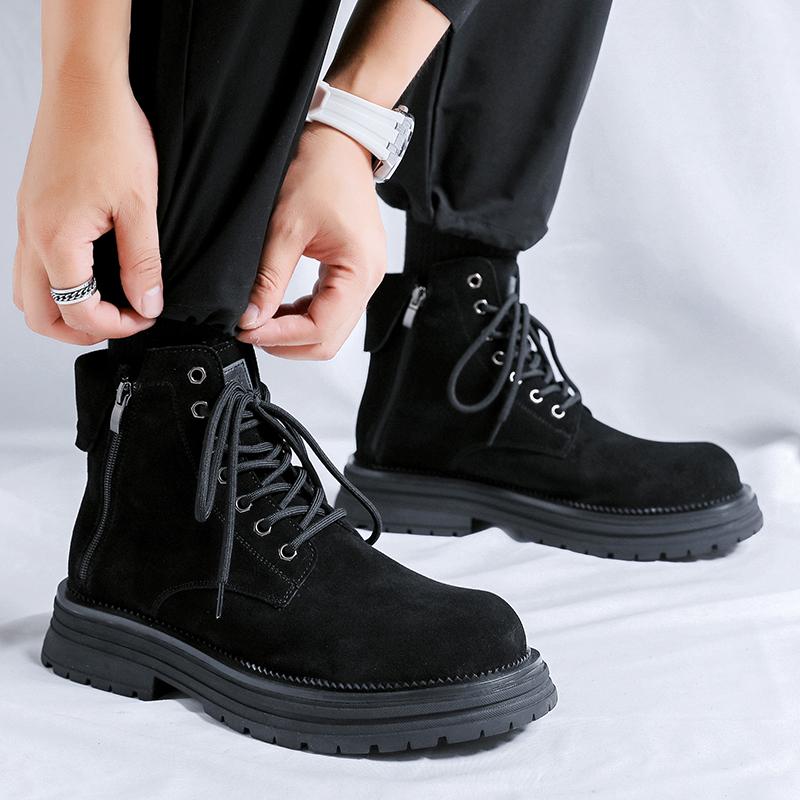 New Men's High-top Leather Boots Fashionable Outdoor Sports Shoes Anti-slip Lace-up Ankle Boots Durable Comfortable