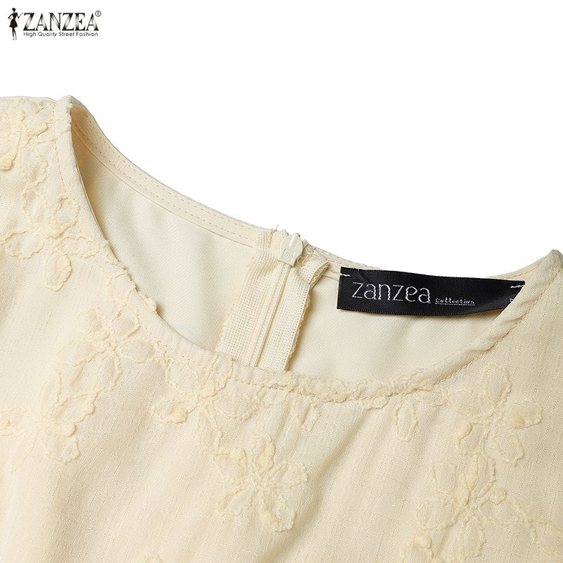 ZANZEA Women Casual Round Neck Short Sleeve Elegant Patchwork Lace Dress