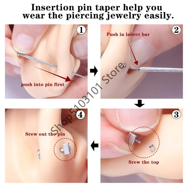 Taper Insertion Pin Tool Internal Thread Piercing For Tragus Lip Nose Piercing Stretching Tool Jeweler's Pick Up Tool