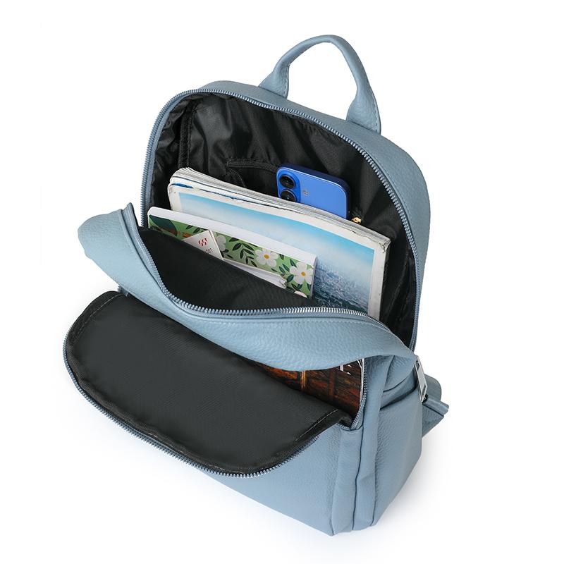 Einfarbiger PU-Rucksack Studenten-Schultasche Damen Rucksack mit großem Fassungsvermögen