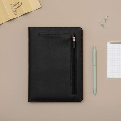 Elav A-5 kunstnahast kõvakaaneline sülearvuti päevik stiilse laiendatava taskuga (Rikas must)