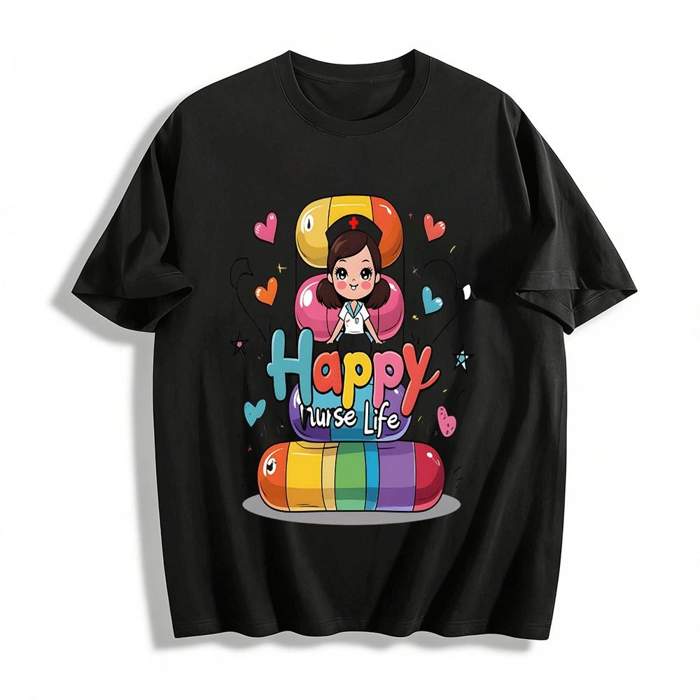 Vintage Pink Checkerboard Nurse Print Casual Tee for Medical Workers Pure cotton T-shirt XXS