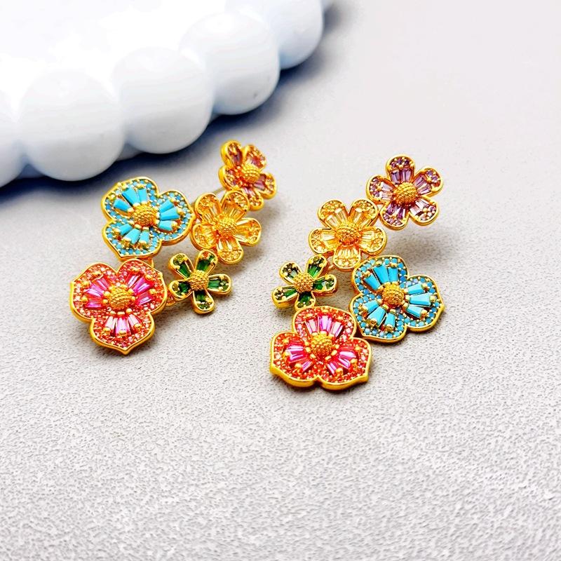 

Accessories Shine Color Diamonds Sweet Fresh Flowers Flowering Series Girly Temperament Earrings Flowers золотой