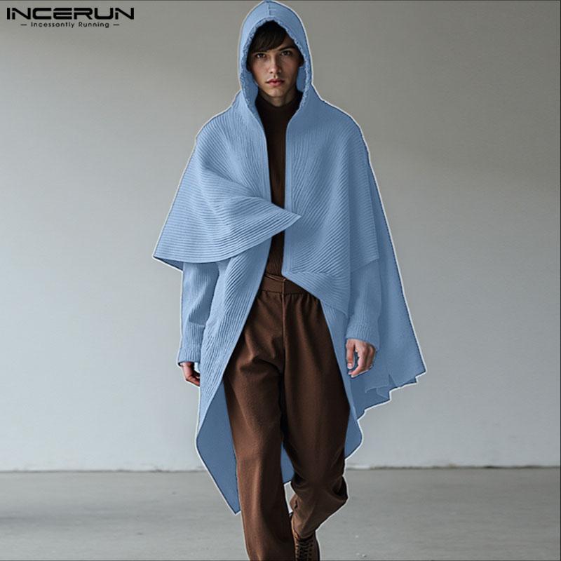 INCERUN Autunno Inverno Uomo Mantello Irregolare con Cappuccio Top Ampi Larghi Cappotti a Mantella con Texture