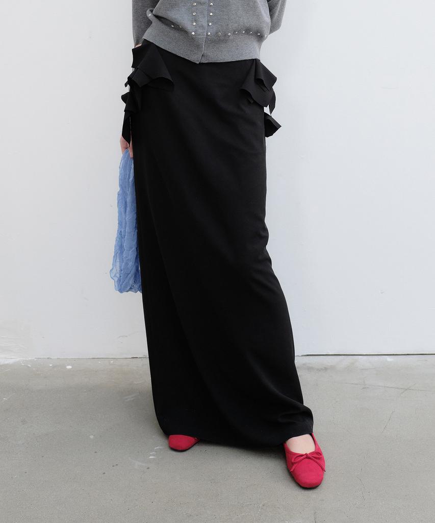Yunse Ruffle Long Skirt (Black)