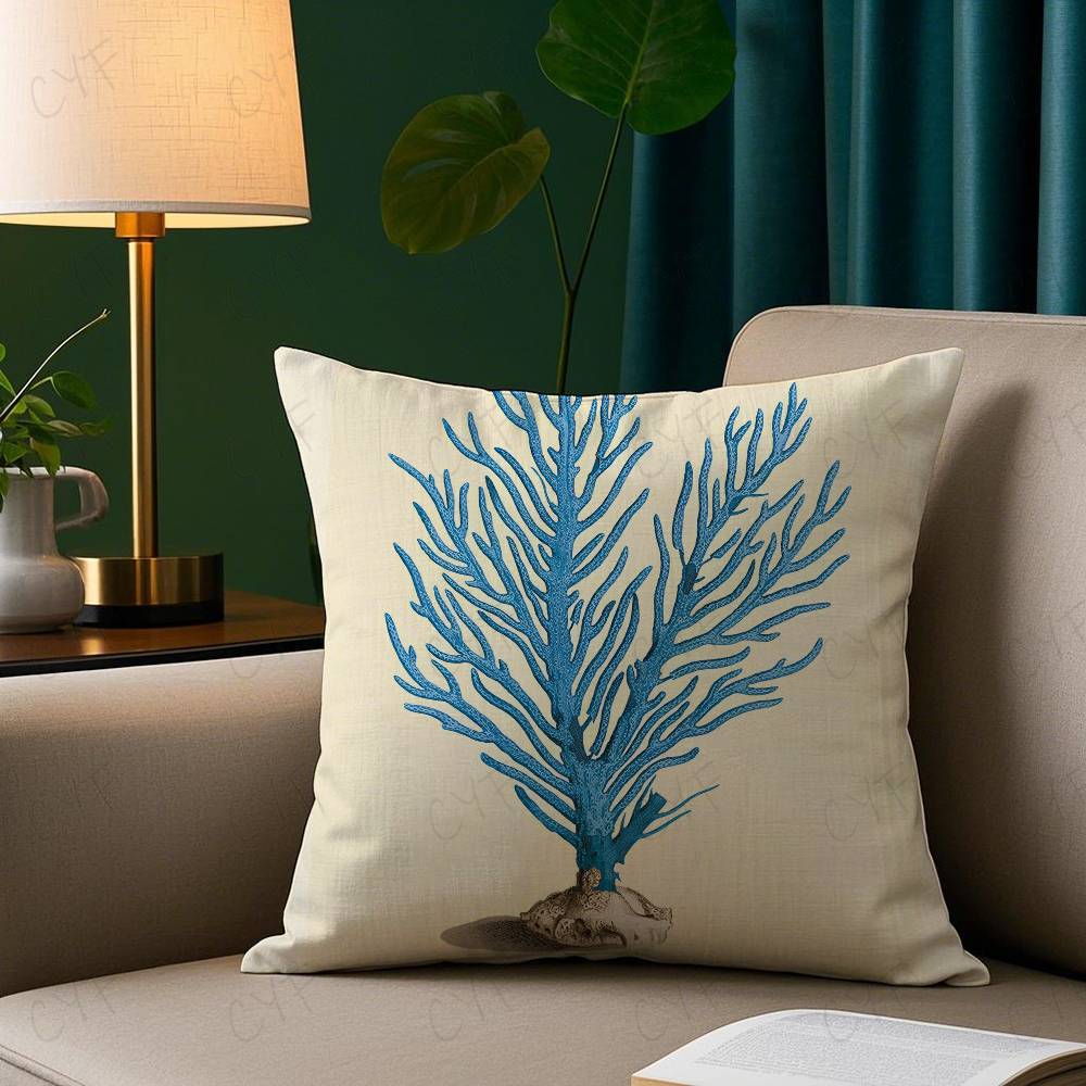 Blue Sea Creature Coral Shrimp Pillow Case Custom Printed Brushed Fleece Pillow, Baby Skin-Touch, Eco-Friendly Dye-Sublimation C