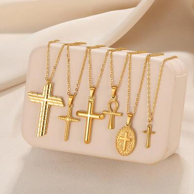 VIntage Christian Jesus Kreuz Halsketten Anhänger Für Frauen Edelstahl Runde Form Münze Halsketten Choker Gebet Taufe Geschenke