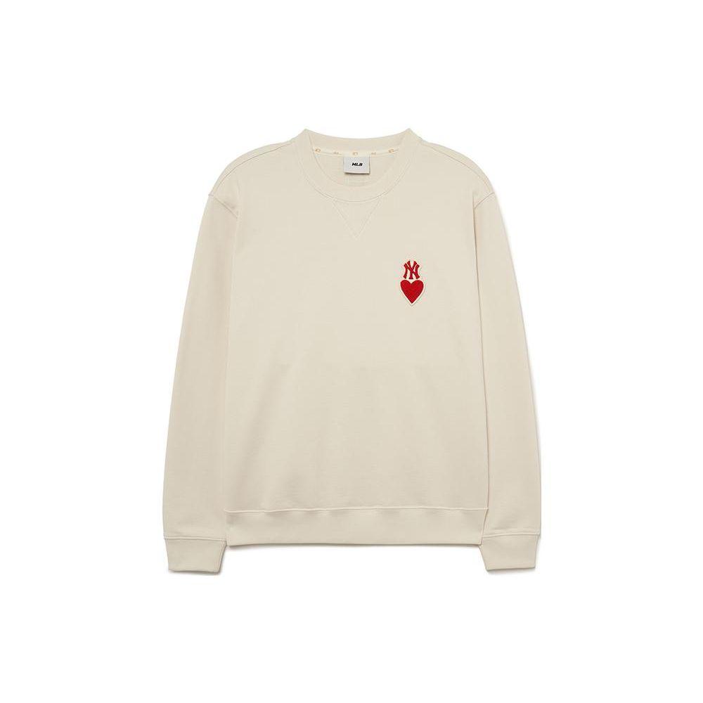 MLB Solid Color Heart Embroidery Logo Pullover Sweatshirt Unisex Sweatshirt Cream 3AMTH0234-50CRD