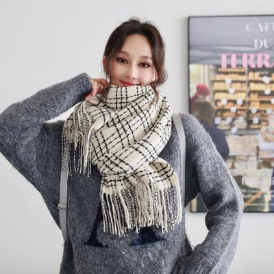 Autumn and Winter Plaid Scarf Women's New Fringed Shawl Thickened Versatile Warm Scarf Student Couple Scarf