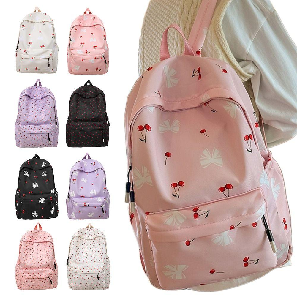 Cartoon Floral Print Backpack Breathable Large Capacity Student Schoolbag Ultra-light Nylon Book Bag