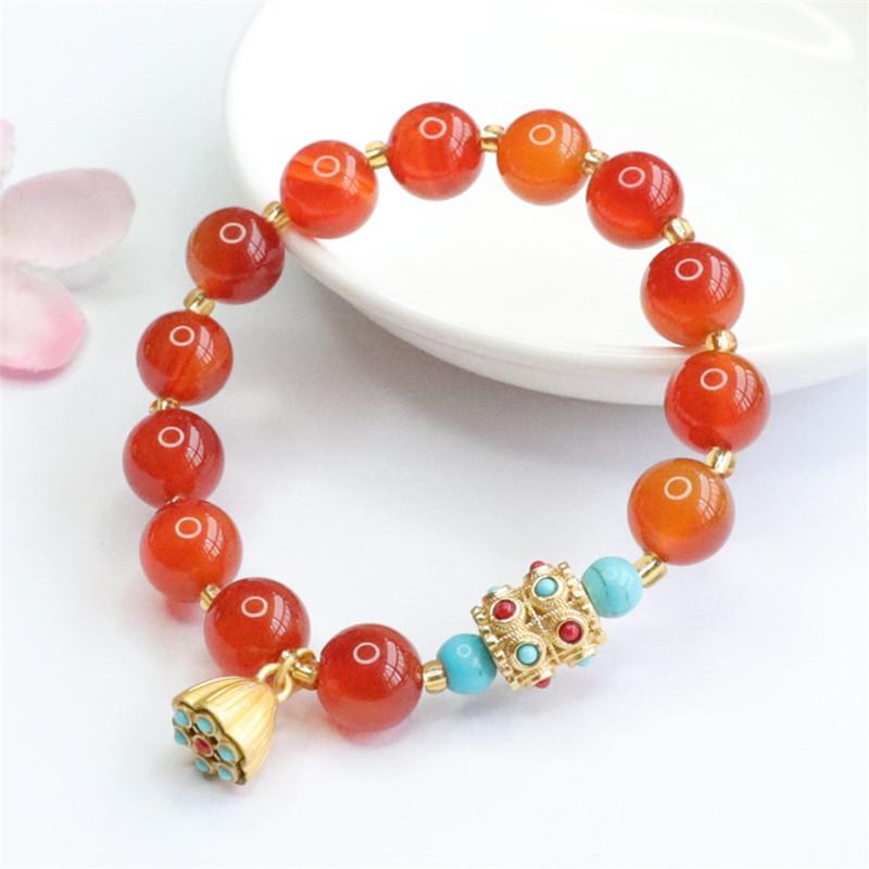 2026 Ximang Red Agate Lotus Seedpod Tassel Diy Bracelet Chalcedony Jewelry Live Delivery S2050502