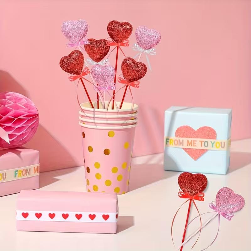 10-Piece Glitter Foam Heart Picks for Valentine's Day, Mother's Day, Gift Vases, Decorations, Birthday Parties