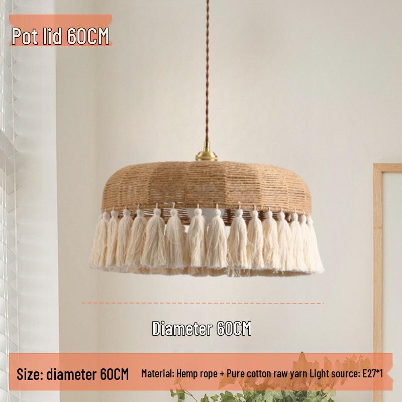 Wabi-Sabi Retro Hemp Rope Tassel Chandelier for Bedroom or Living Room