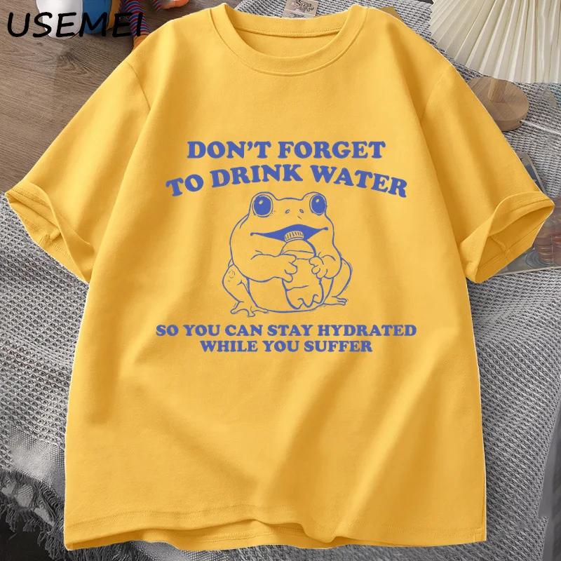 Bleib hydriert während du leidest T-Shirt Vintage-Stil Lustiges Frosch-Grafik-Tee Sommer Kurzarm T-Shirts Übergroße T-Shirts