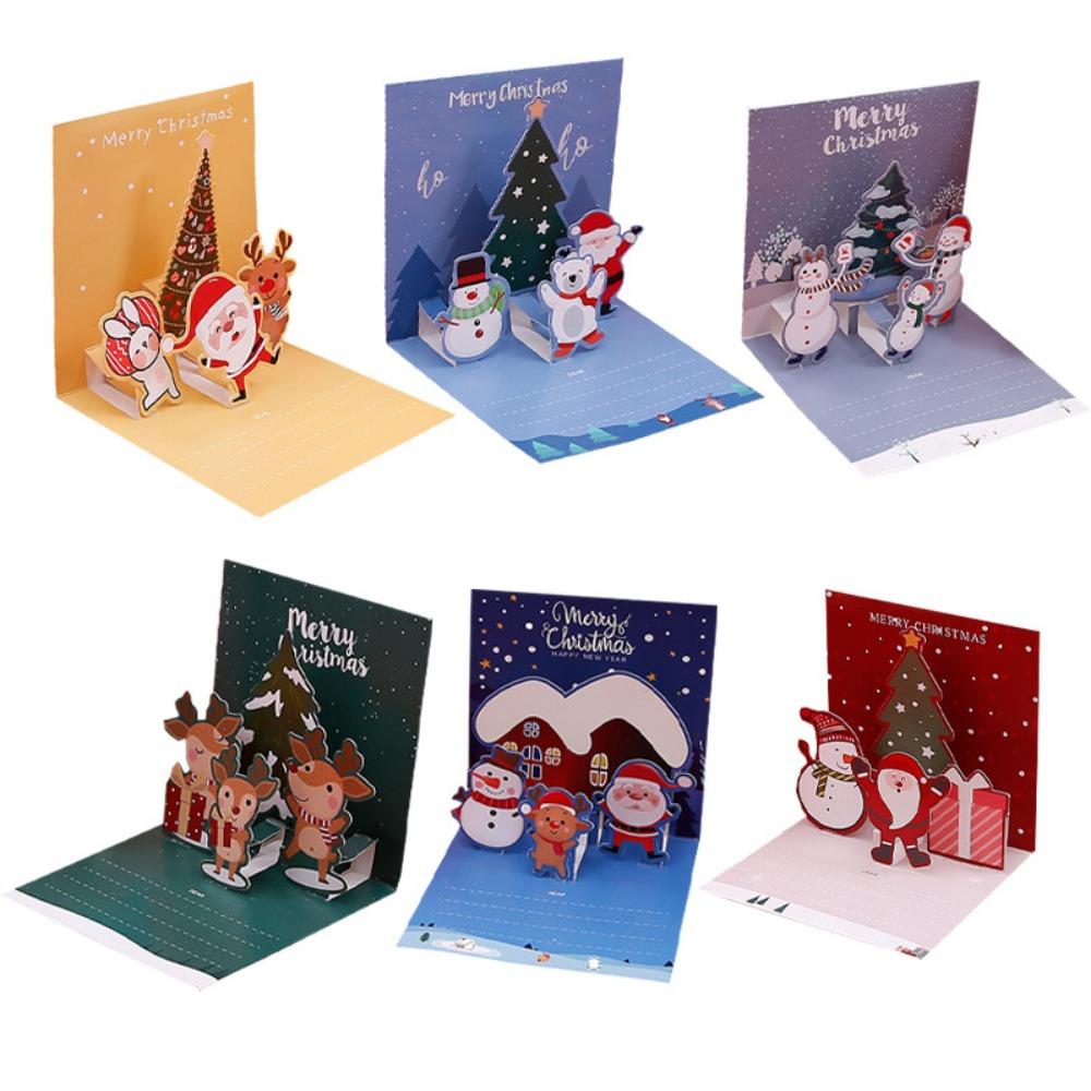 

6Pcs/Set Envelope Folding Merry Christmas Cards Blessing Party Invitation Cards Festivital Gifts Style A