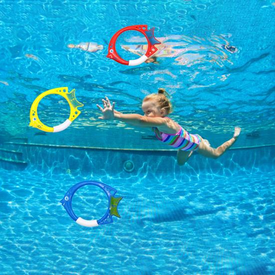 3Pcs Diving Fish Ring Cartoon Safety Plastic Swimming Pool Training Ring Underwater Rings