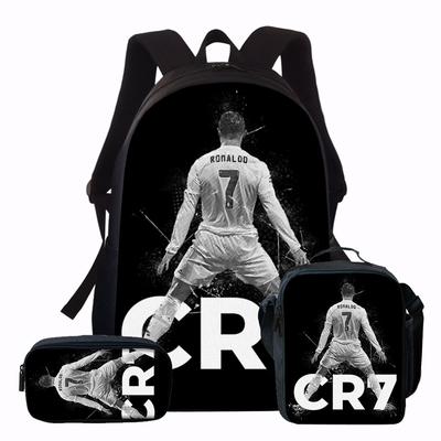 Set Rucsac 3 Bucăți cu Model Fotbalist CR7 – Rucsac Casual cu Capacitate Mare cu Portfard și Geantă de Plajă Asortate, Perfect pentru Zilnic