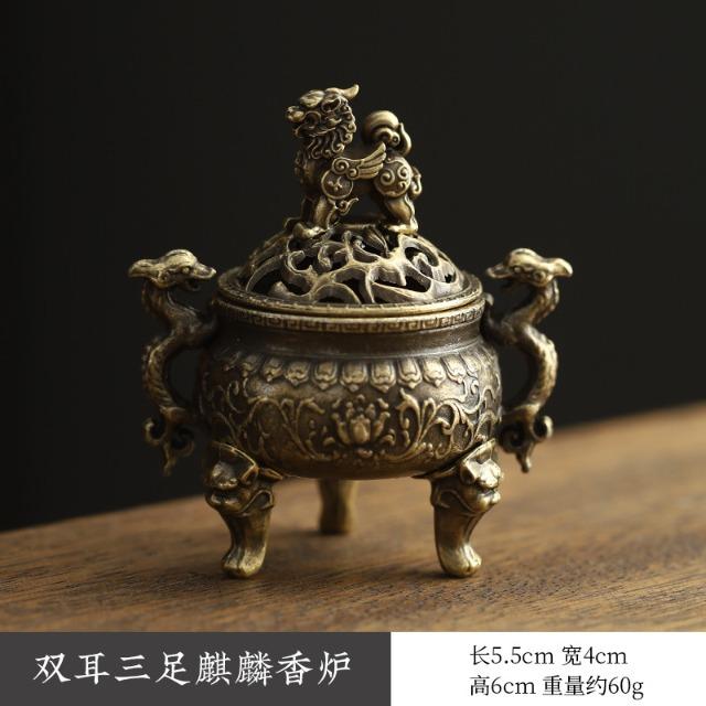 Mini Copper Tripod Incense Burner - Bronze Hollow Out Censer with Lid, Incense Stick Holder for Aroma Yoga Home Decor