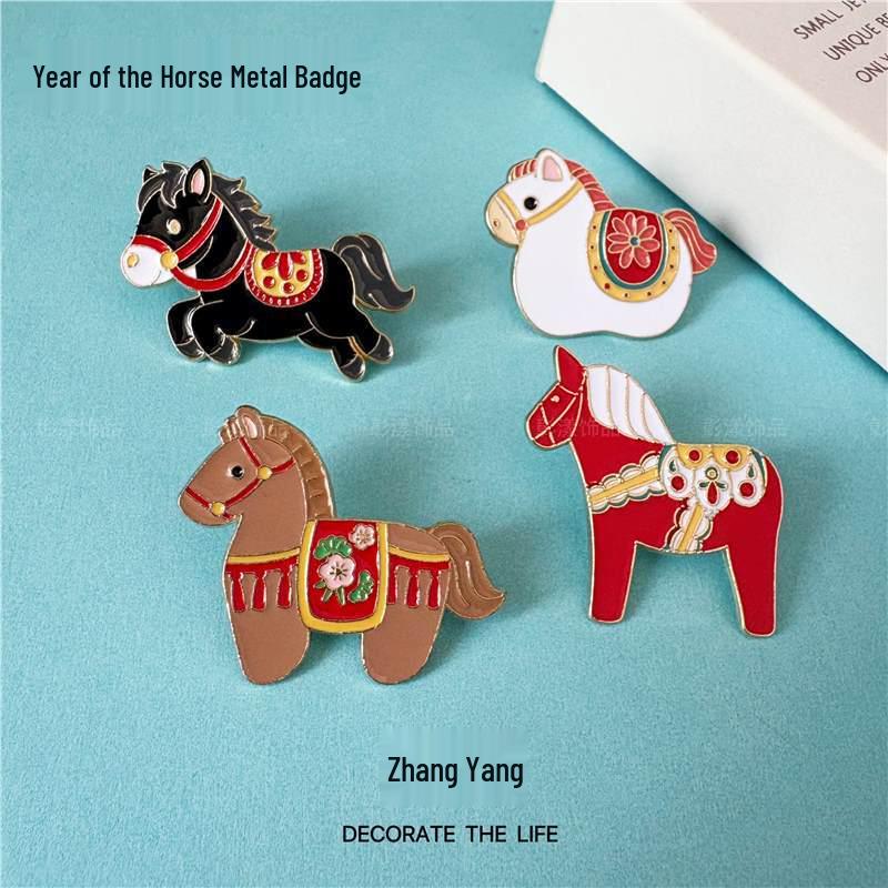 Colorful 2026 Year of the Horse Metal Brooch - Little Horse Pin Badge for Clothing Accessories