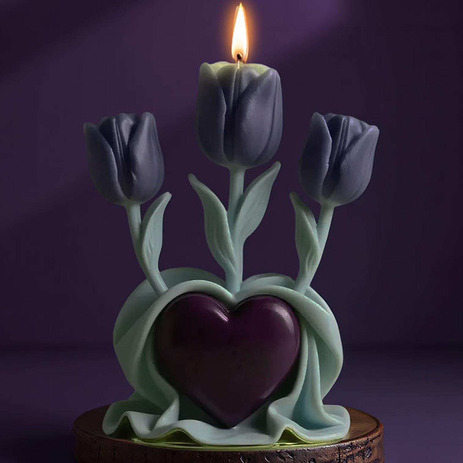Scented Candle Mould Heart Tulips Silicone Molds Ornament Molds Soap Molds Castings Molds Plasters Molds Craft Supplies