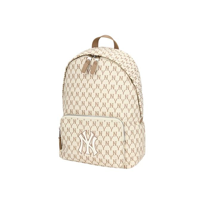 MLB Monogram Series NY Yankees Retro Floral Print Casual Nylon Backpack Unisex Backpack Beige 32BG10941-50B
