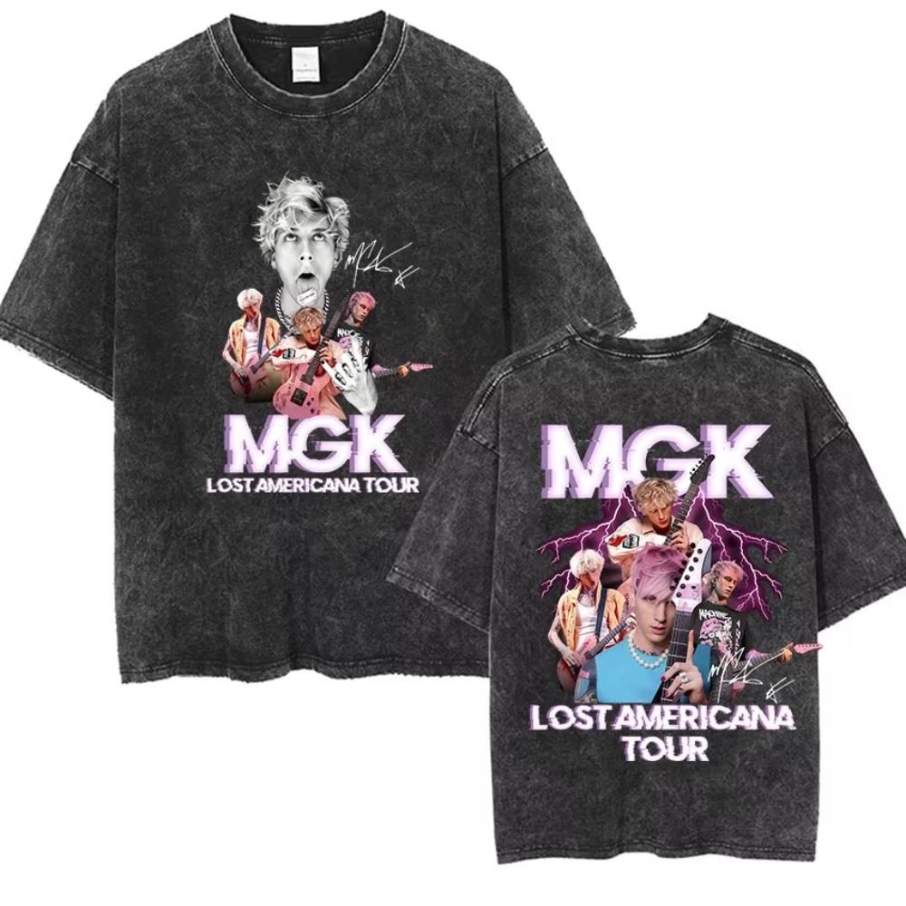 Vintage Washed Machine Gun Kelly T Shirt MGK Lost Americana Tour Fans Tshirts Men Women Punk Gothic Hip Hop Oversized Tees