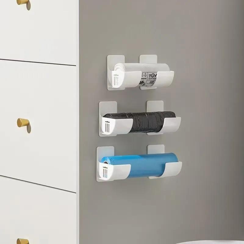 Wall Mounted Garbage Bag Storage Rack Kitchen Organizer No Hole Storage Tray Kitchen Shelf Cabinet Refrigerator Side Storage Shelf Lyp009