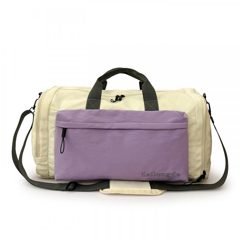Foldable Lightweight Gym Bag Women Waterproof Nylon Travel Tote With Color Block Design 20-35L Capacity Outdoor Sport Daily White Purple