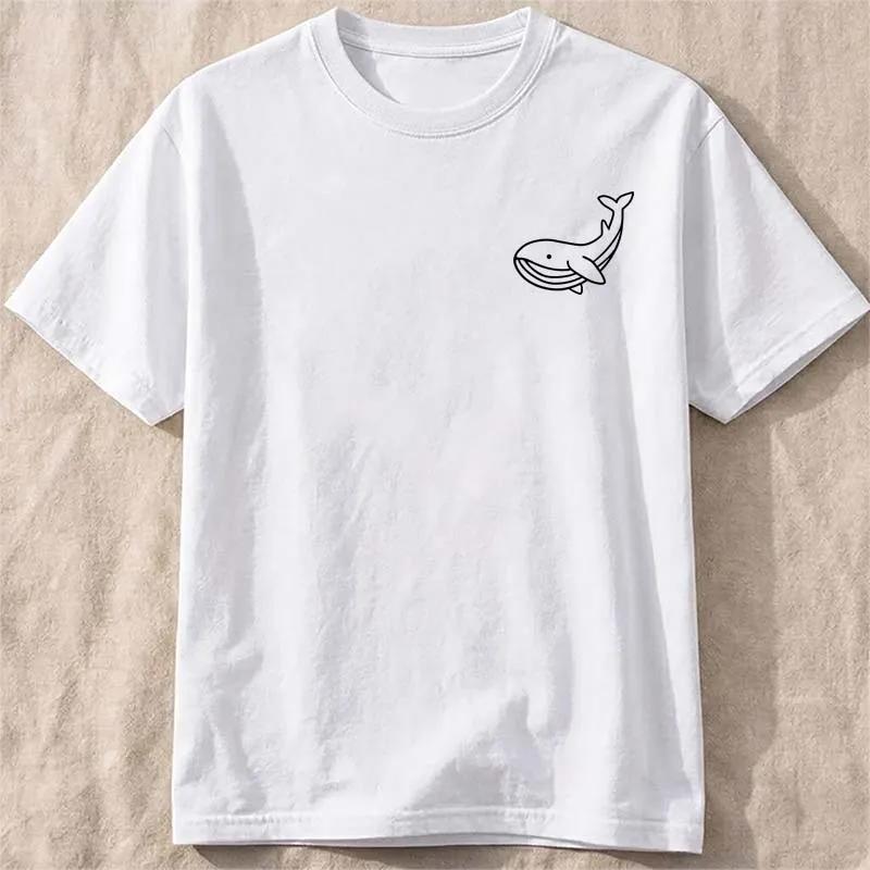 Whale Pattern Printed Tshirts For Unisex Summer Casual Fashion Minimalist High Street Tops Crew Neck Short Sleeve Cotton Tees