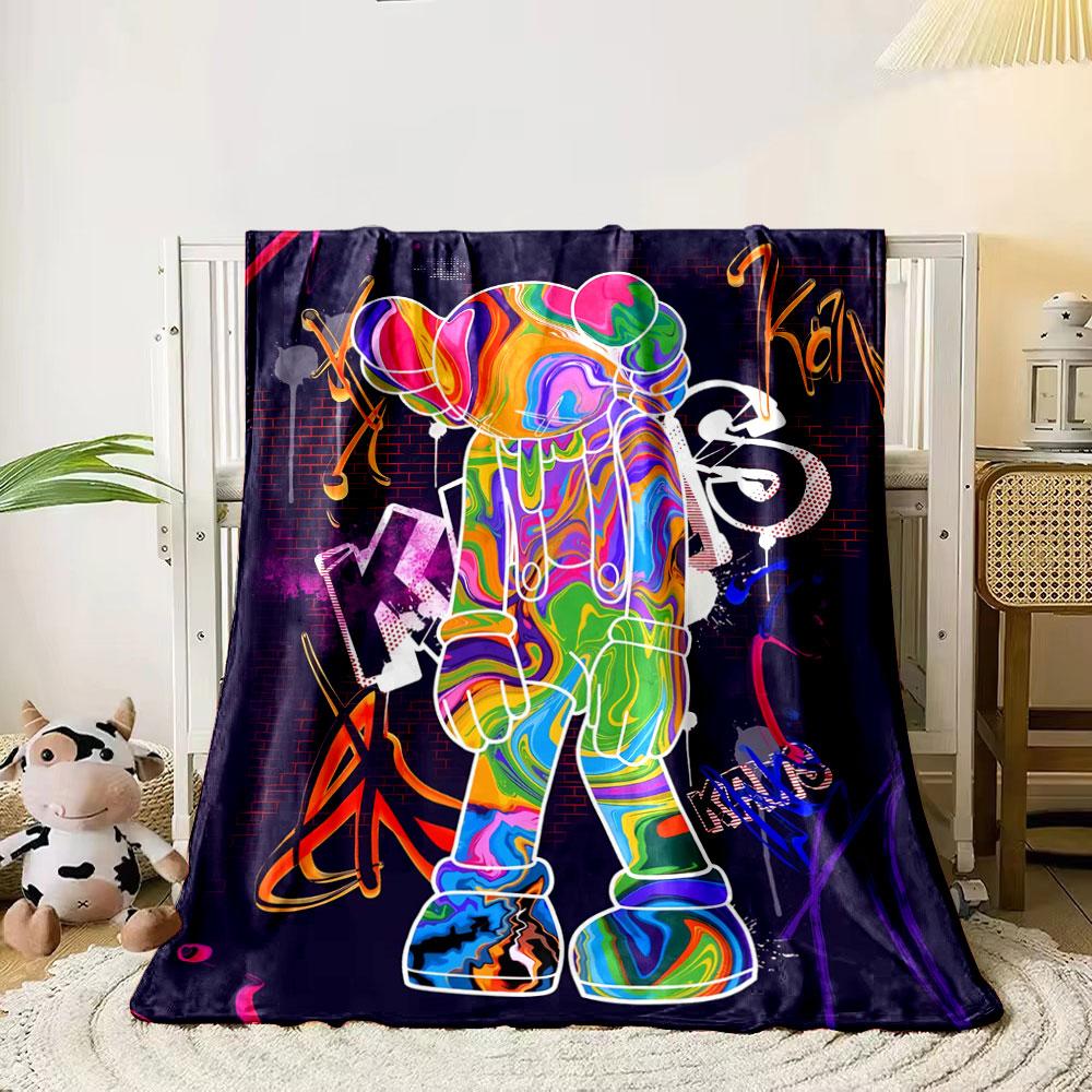 A half-brain character atop money stacks, surrounded by vibrant graffiti. for all seasons blanket lunch break throw gift 80cm x 120cm