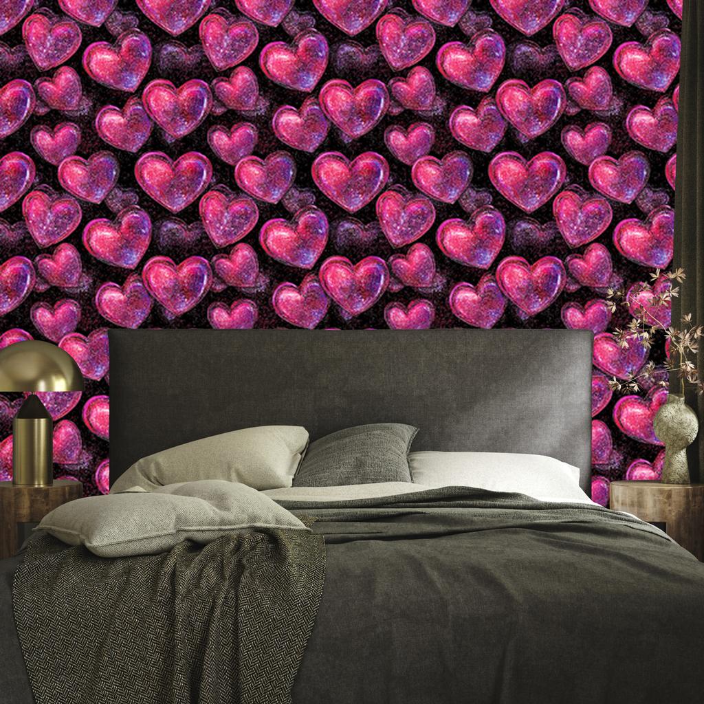 Neon Glitter Hearts Wallpaper Purple and Burgundy 50x1000