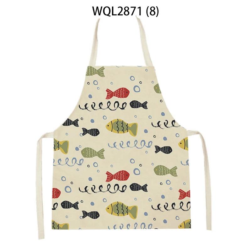 Sea Animal Shell Crab Fish Printed Kitchen Aprons Home Cooking Baking Accessories Deer Hedgehog Crocodile Pattern Delantal