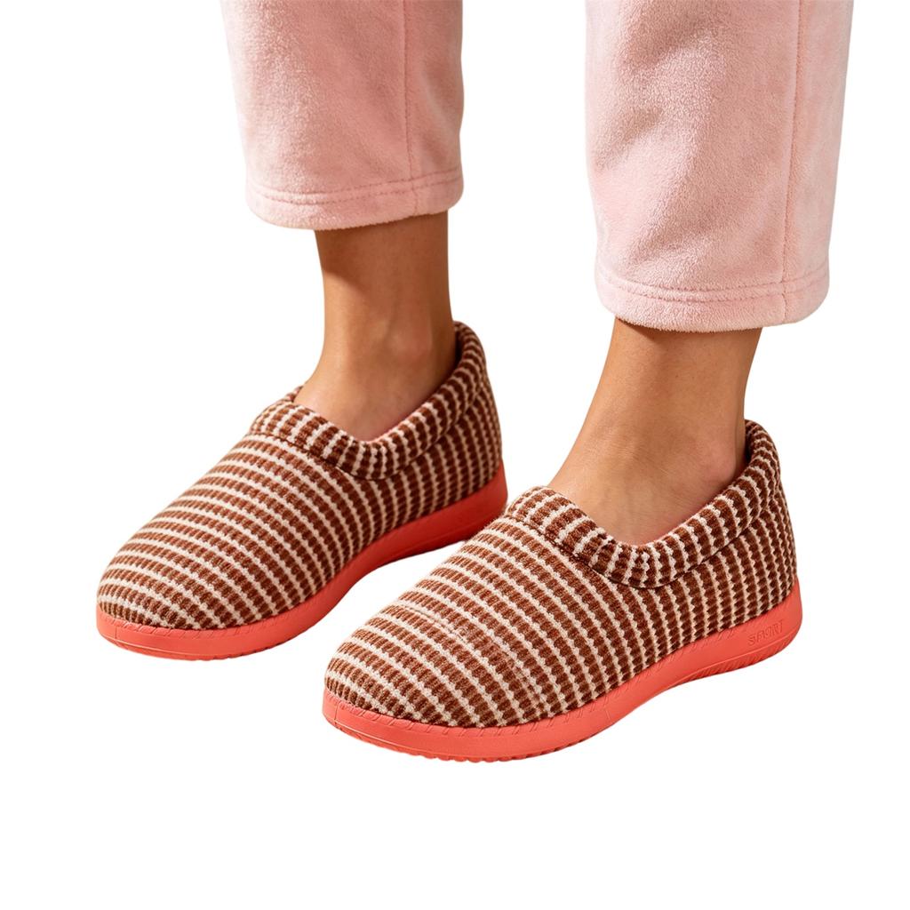 Women's Fashion Striped -Lined House Slippers, Warm Cozy Indoor Home Shoes