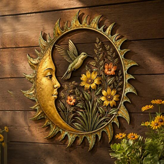 Sunshine Theme Wall Decor Garden Decoration, Dragonfly/Bee/Butterfly/Bird Decor, Acrylic Sun Shape Art for Patio Hanging Ornament Home Indoor Outdoor
