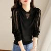Lace Top Women's Western-style Long-sleeved Bottoming Shirt Spring and Autumn New Thin Hollow Doll Collar Mesh Sweater