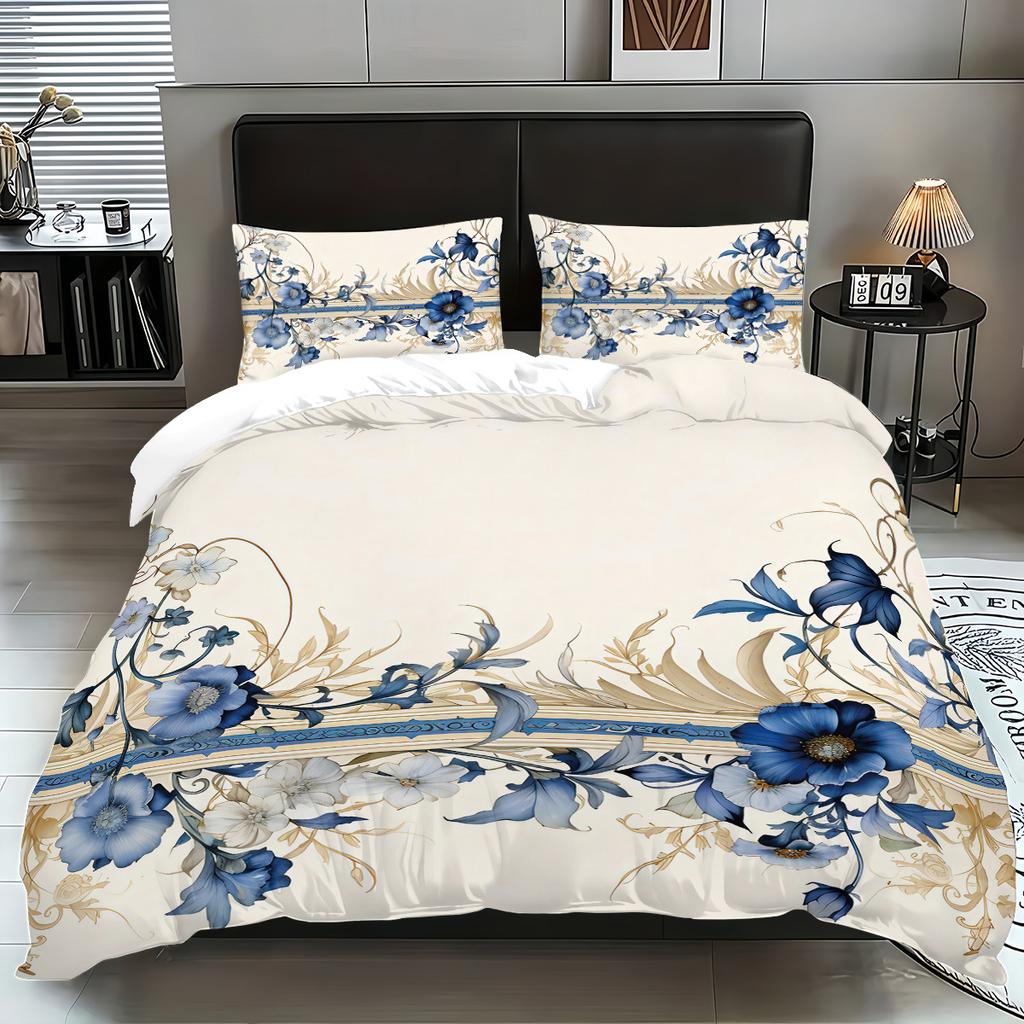 Quilt Cover 3D Printing Floral Small Fresh Three-Piece Set Four-Season Universal Quilt Cover Pillowcase Quilt Cover Bedding