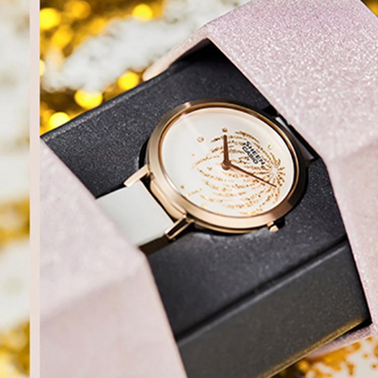 Casio Sheen Fireworks Theme Japanese Minimalist Business Style Leather Casual Quartz Watch Women watches Pink SHE-C130CGL-7AUPFY-PERSON