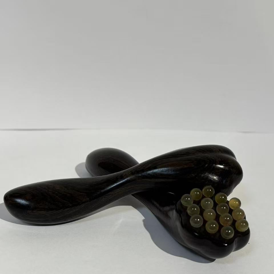 Ruyi Purple Sandalwood Eye Massager & Sheep Horn Gua Sha Stick with Cat Paw Meridian Comb