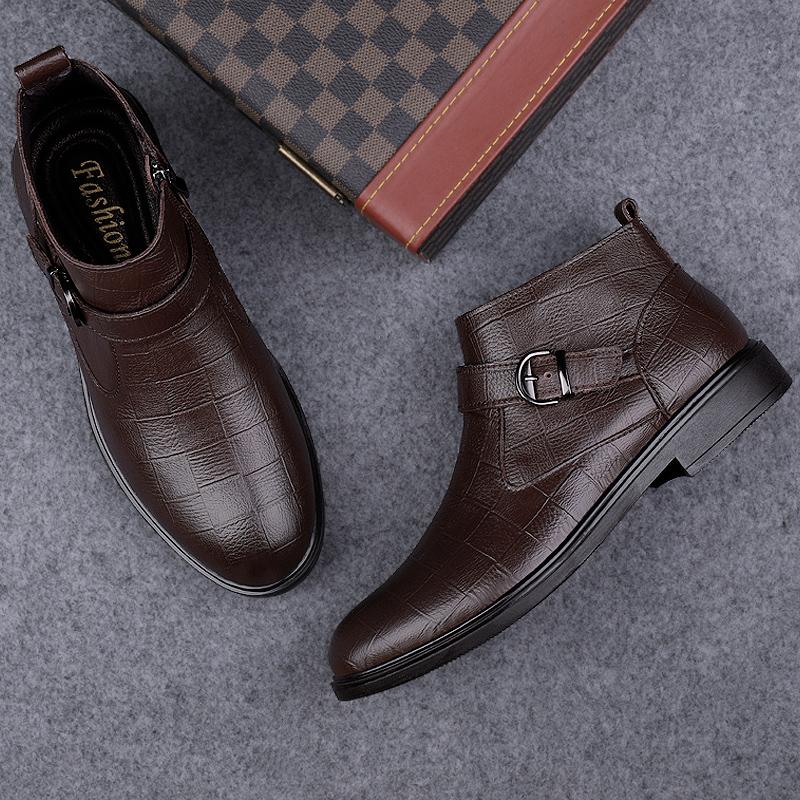 High-end Genuine Leather Men Shoes Italian Black Formal Boots Winter Chelsea Boots British Style Dress Business Boots for Men