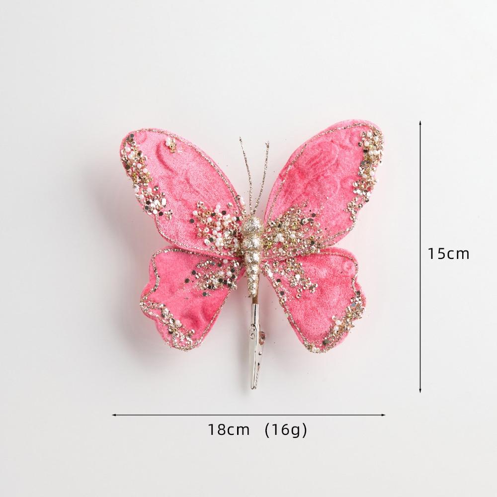 Glitter Christmas Artificial Butterfly Fabric Plastic Christmas Hanging Decoration  Christmas Decor