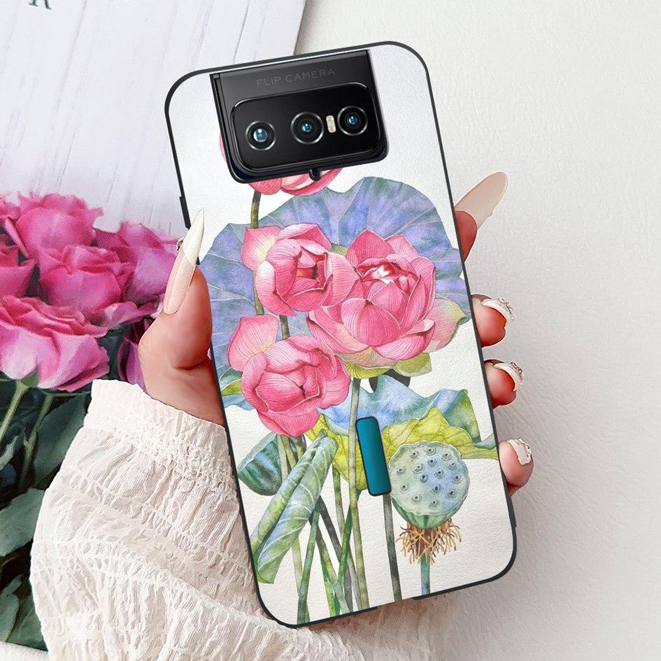 For Asus Zenfone 7 ZS670KS Case I002D Popular Flower Soft Black Silicone Phone Cover For Zenfone 7 Pro ZS671KS Funda I002DD Capa