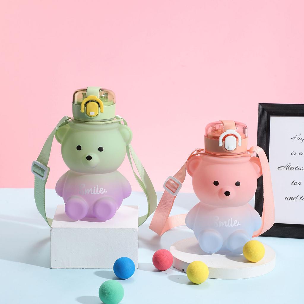 Cute Bear Kettle Straw Water Cup Summer Plastic Straw Drinking Cup Kids Water Bottle Large Capacity Water Bottle