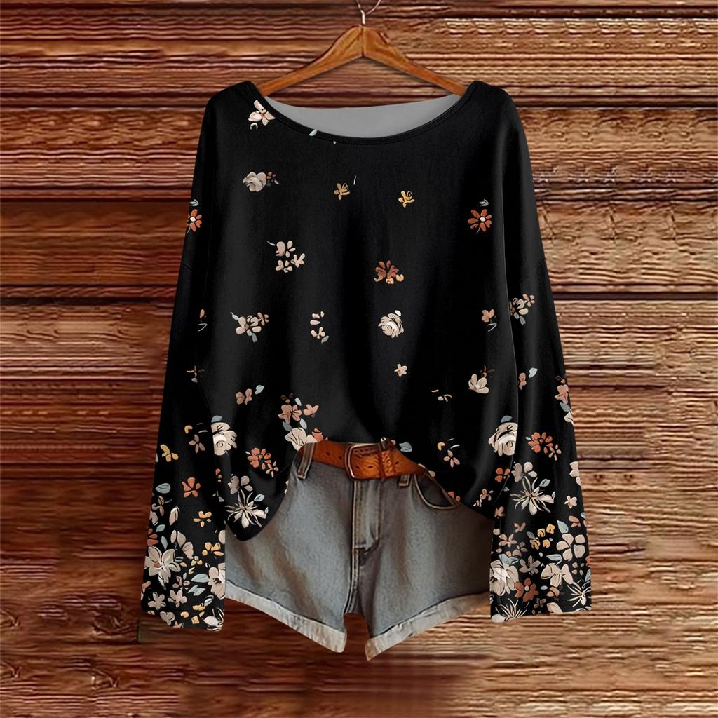 Langarmshirts für Damen Print Grafik T-Shirts Blusen Lässig Übergröße Basic Oberteile Pullover
